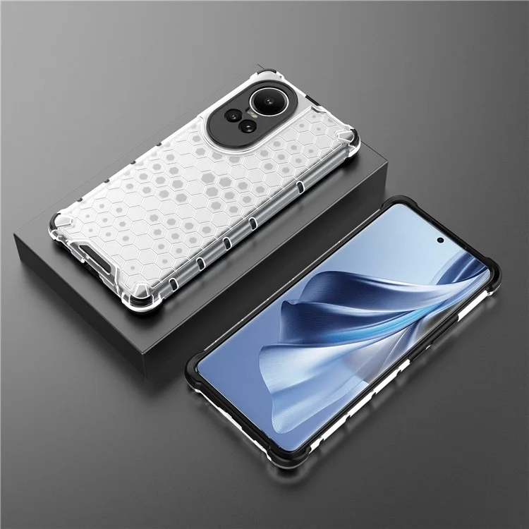 Para Oppo Reno10 5G (Global) Capa Traseira com Textura de Favo de Mel à prova de queda Capa de Telefone TPU+PC - Cinza