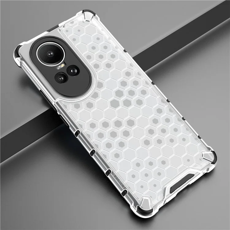Para Oppo Reno10 5G (Global) Capa Traseira com Textura de Favo de Mel à prova de queda Capa de Telefone TPU+PC - Cinza