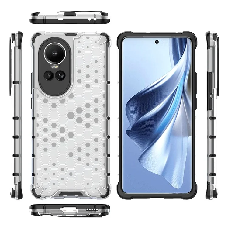 Para Oppo Reno10 5G (Global) Capa Traseira com Textura de Favo de Mel à prova de queda Capa de Telefone TPU+PC - Cinza
