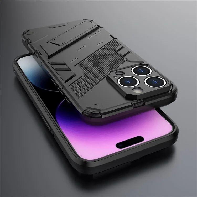 Per iPhone 15 Pro Anti-Scratch PC+TPU Back Cover Custodia per telefono antigraffio con supporto - Nero