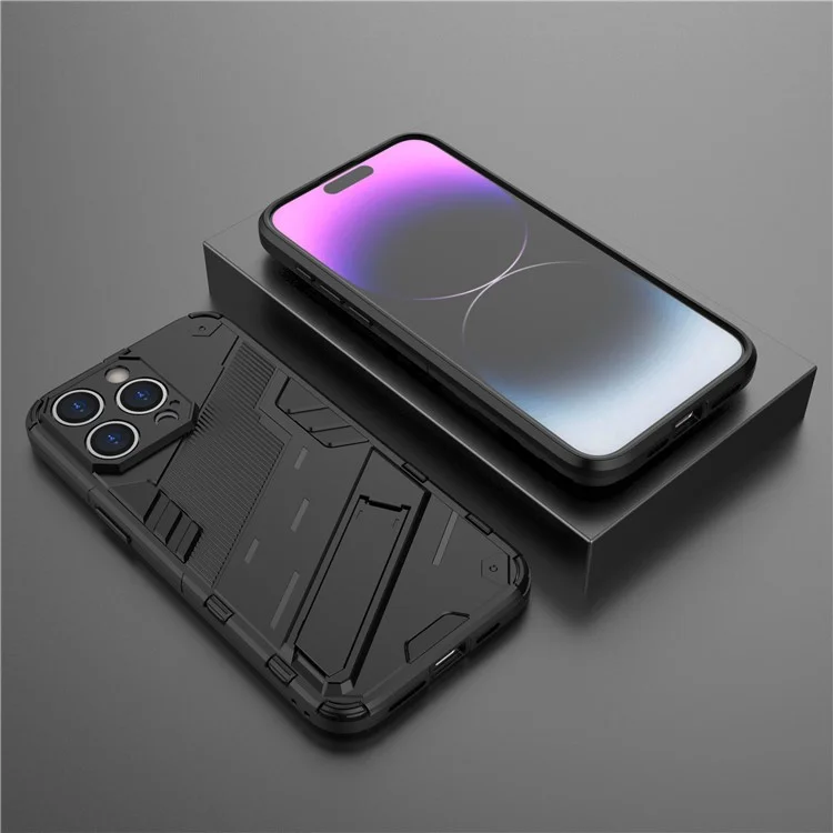 Per iPhone 15 Pro Anti-Scratch PC+TPU Back Cover Custodia per telefono antigraffio con supporto - Nero