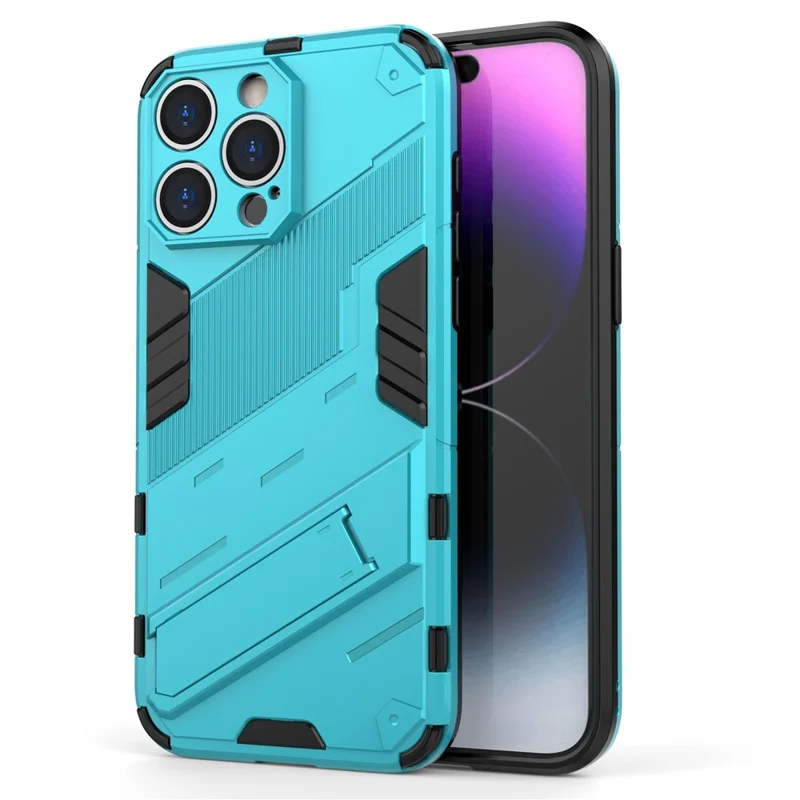 Kickstand Phone Case til iPhone 15 Pro Max, faldbeskyttende telefoncover PC+TPU bagside - Babyblå