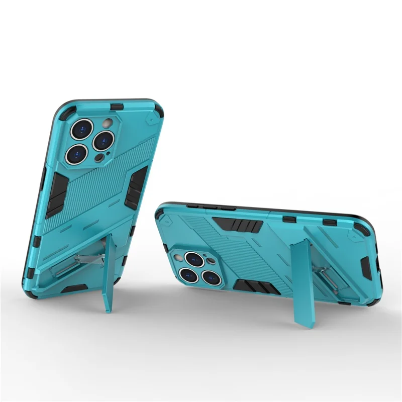 Kickstand Phone Case til iPhone 15 Pro Max, faldbeskyttende telefoncover PC+TPU bagside - Babyblå