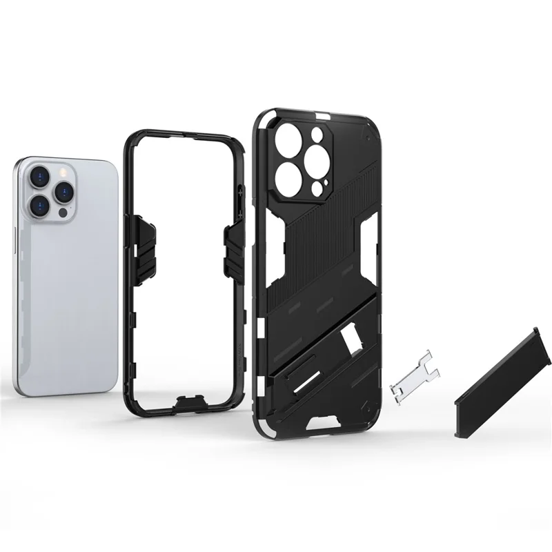 Kickstand Phone Case til iPhone 15 Pro Max, faldbeskyttende telefoncover PC+TPU bagside - Babyblå