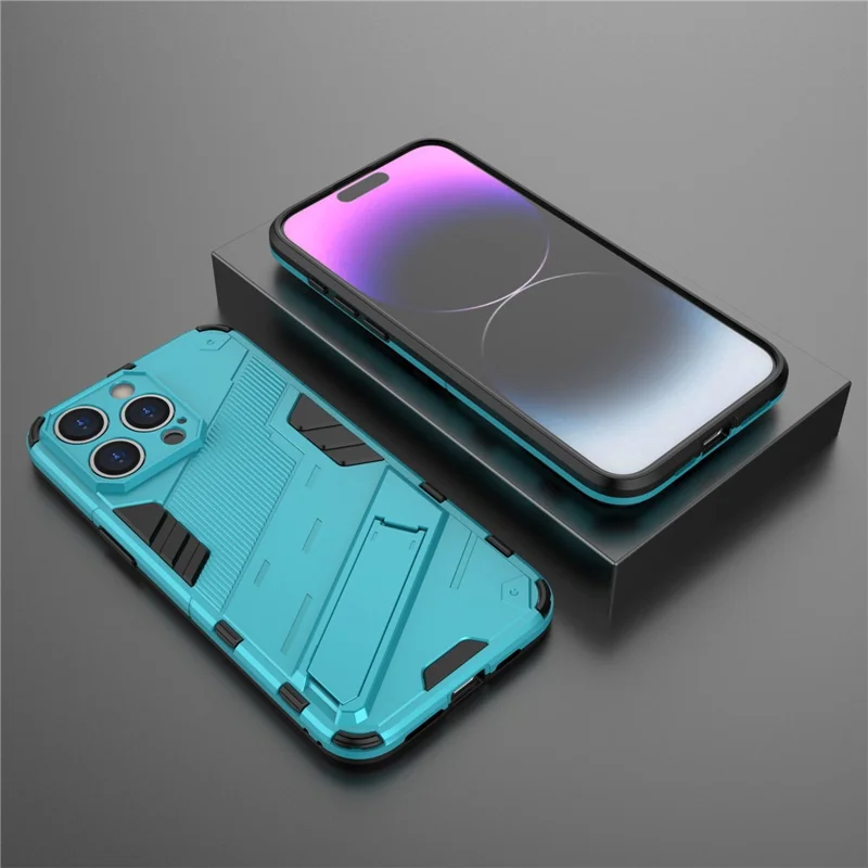 Kickstand Phone Case til iPhone 15 Pro Max, faldbeskyttende telefoncover PC+TPU bagside - Babyblå