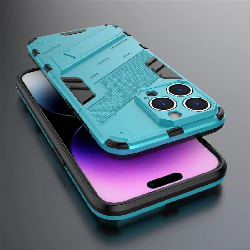 Kickstand Phone Case til iPhone 15 Pro Max, faldbeskyttende telefoncover PC+TPU bagside - Babyblå