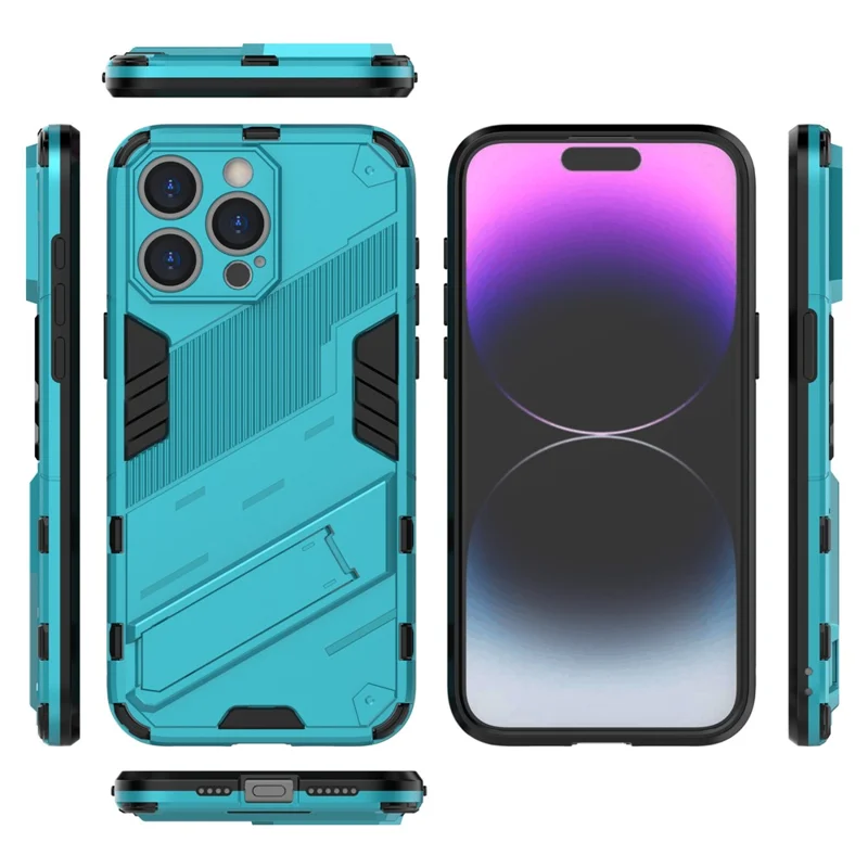 Kickstand Phone Case til iPhone 15 Pro Max, faldbeskyttende telefoncover PC+TPU bagside - Babyblå