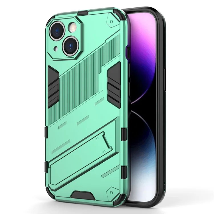 Para iPhone 15 Funda Protectora de Teléfono a Prueba de Caídas PC+TPU Cubierta Posterior con Soporte - Verde
