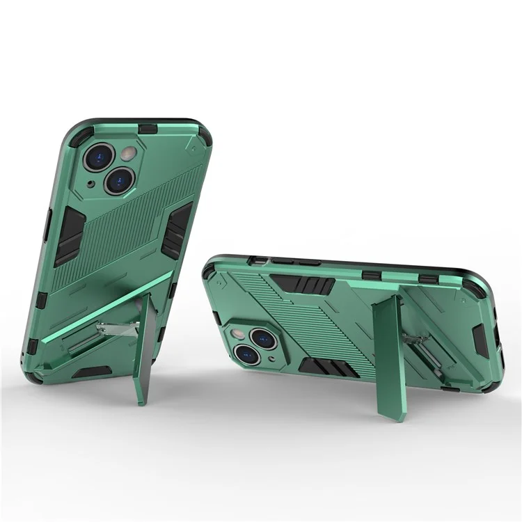 Para iPhone 15 Funda Protectora de Teléfono a Prueba de Caídas PC+TPU Cubierta Posterior con Soporte - Verde