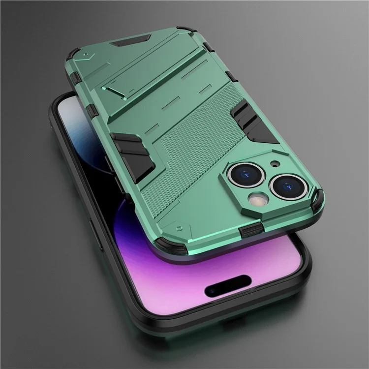 Para iPhone 15 Funda Protectora de Teléfono a Prueba de Caídas PC+TPU Cubierta Posterior con Soporte - Verde