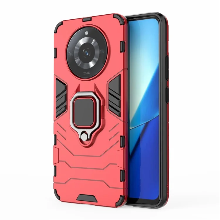 For Realme 11 5G (China) Ring Holder Kickstand Back Cover TPU+PC Drop-proof Phone Case - Red