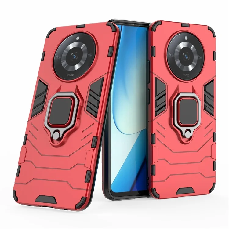 For Realme 11 5G (China) Ring Holder Kickstand Back Cover TPU+PC Drop-proof Phone Case - Red