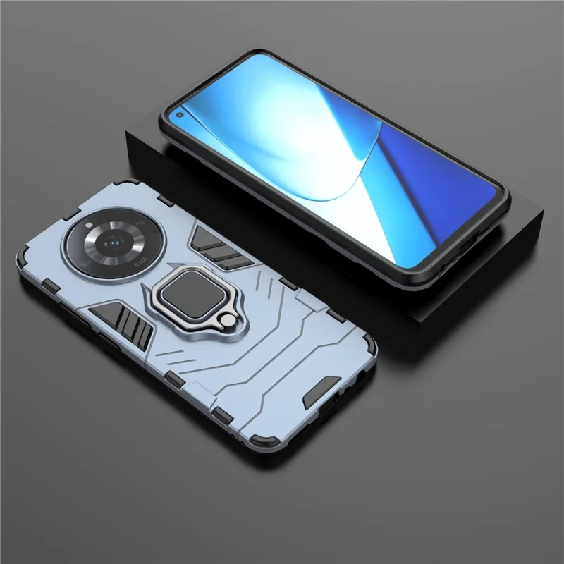 For Realme 11 5G (China) Ring Holder Kickstand Back Cover TPU+PC Drop-proof Phone Case - Blue