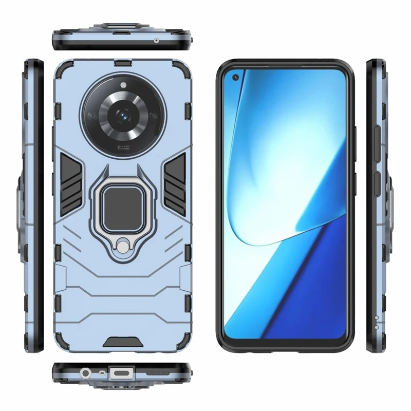 For Realme 11 5G (China) Ring Holder Kickstand Back Cover TPU+PC Drop-proof Phone Case - Blue