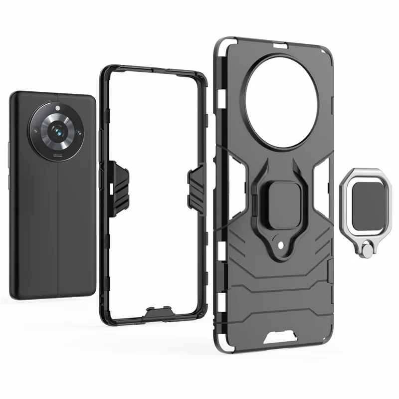 Para Realme 11 Pro+ 5G / 11 Pro 5G Anti-drop Cover Ring Holder Kickstand TPU+PC Phone Case - Azul