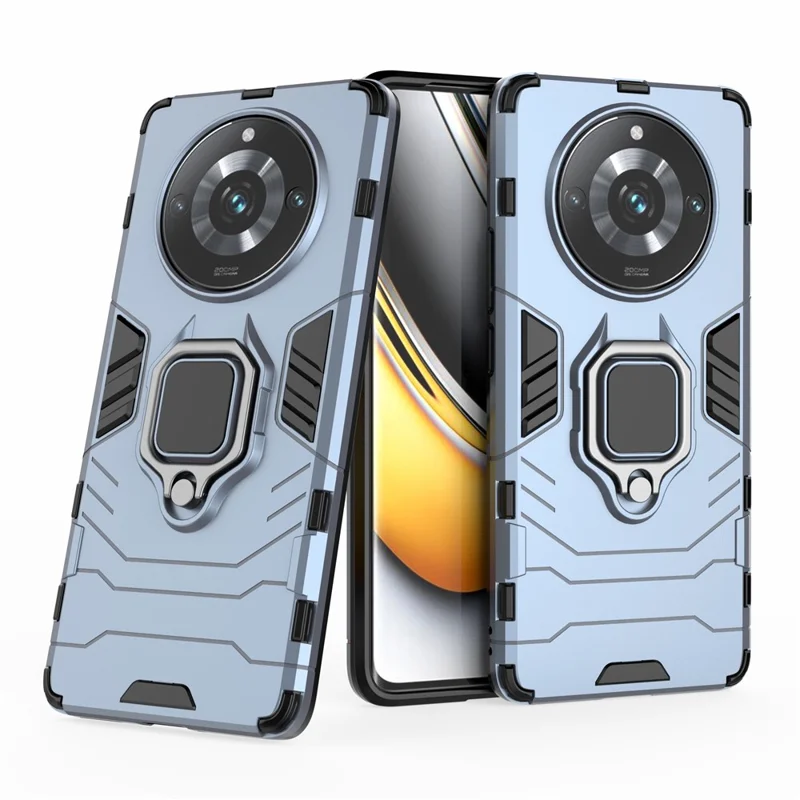 Para Realme 11 Pro+ 5G / 11 Pro 5G Anti-drop Cover Ring Holder Kickstand TPU+PC Phone Case - Azul