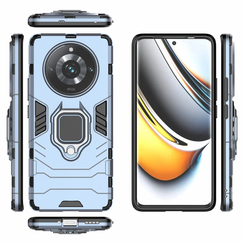 Para Realme 11 Pro+ 5G / 11 Pro 5G Anti-drop Cover Ring Holder Kickstand TPU+PC Phone Case - Azul