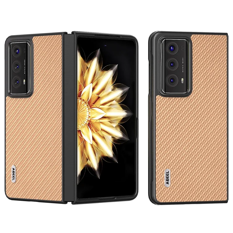 ABEEL For Honor Magic V2 5G Hard PC + PU Protective Case Carbon Fiber Texture Folding Phone Cover - Light Yellow
