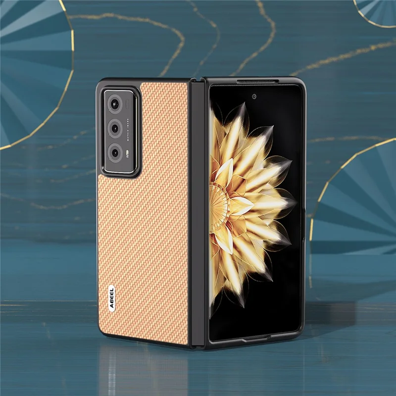 ABEEL For Honor Magic V2 5G Hard PC + PU Protective Case Carbon Fiber Texture Folding Phone Cover - Light Yellow