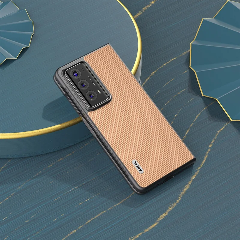 ABEEL For Honor Magic V2 5G Hard PC + PU Protective Case Carbon Fiber Texture Folding Phone Cover - Light Yellow