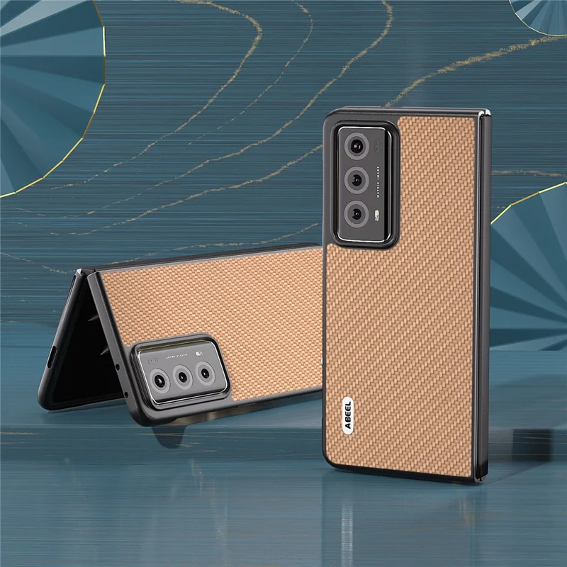 ABEEL For Honor Magic V2 5G Hard PC + PU Protective Case Carbon Fiber Texture Folding Phone Cover - Light Yellow