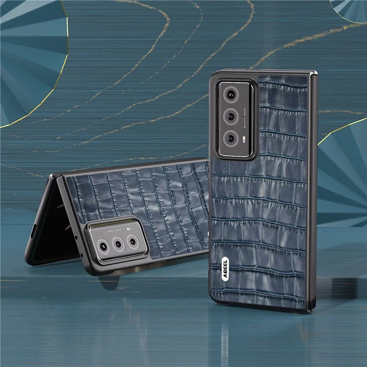 ABEEL For Honor Magic V2 5G Véritable Cuir de Vache + Coque PC Texture Crocodile Antichoc - Bleu