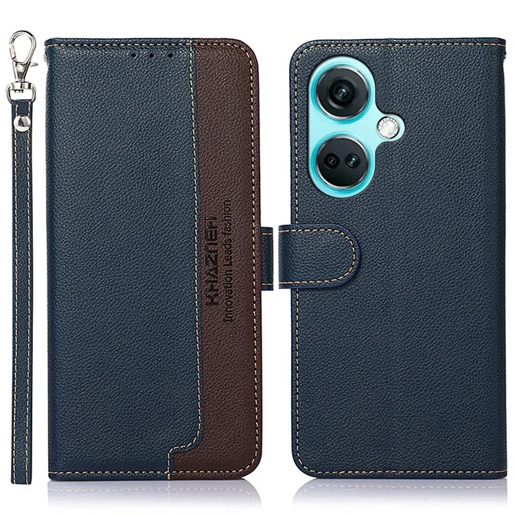 KHAZNEH Für OnePlus Nord CE3 5G RFID-blockierende PU-Leder-Geldbörse Flip-Cover Stehen Litchi-Textur-Handyhülle - Blau
