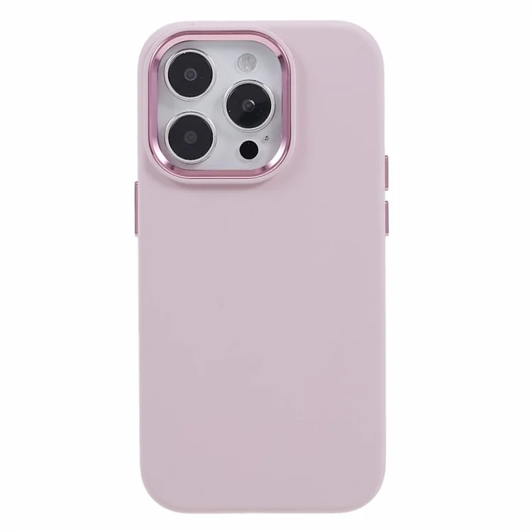 Силиконовый чехол для iPhone 15 Pro Max с поликарбонатным корпусом и алюминиевой рамкой вокруг камеры - Morandi Pink