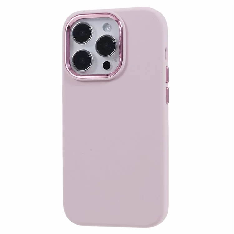 Силиконовый чехол для iPhone 15 Pro Max с поликарбонатным корпусом и алюминиевой рамкой вокруг камеры - Morandi Pink