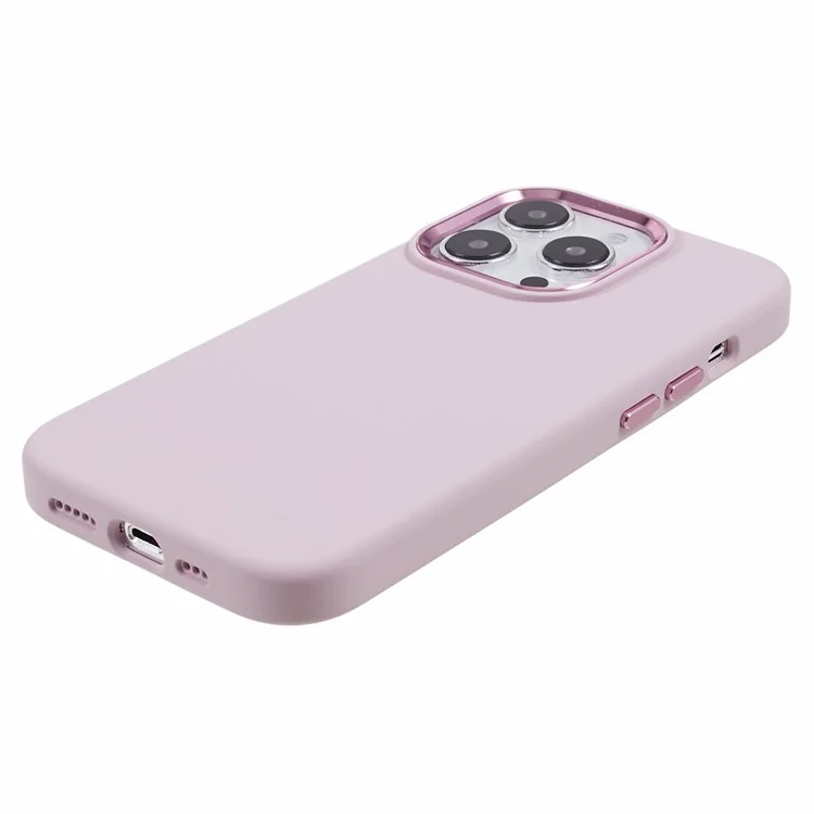 Силиконовый чехол для iPhone 15 Pro Max с поликарбонатным корпусом и алюминиевой рамкой вокруг камеры - Morandi Pink