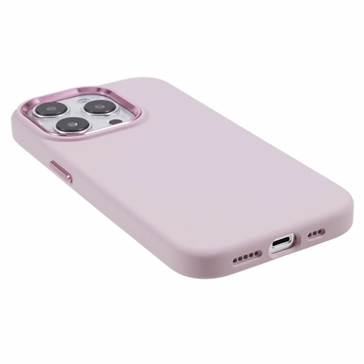 Силиконовый чехол для iPhone 15 Pro Max с поликарбонатным корпусом и алюминиевой рамкой вокруг камеры - Morandi Pink