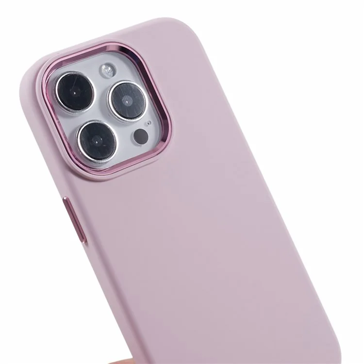 Силиконовый чехол для iPhone 15 Pro Max с поликарбонатным корпусом и алюминиевой рамкой вокруг камеры - Morandi Pink