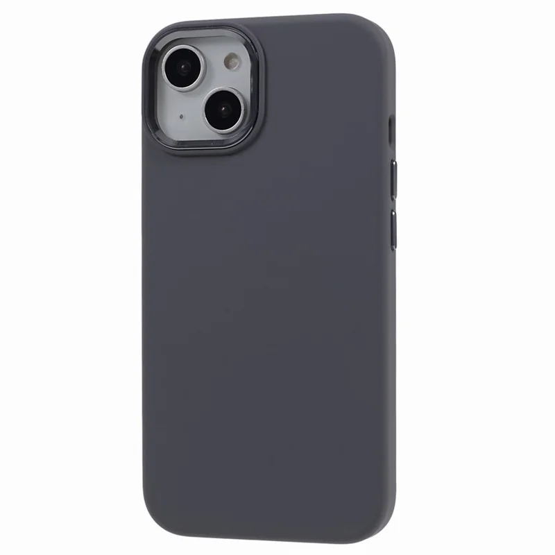 For iPhone 13 6.1 inch Aluminum Alloy Camera Frame Liquid Silicone+PC Phone Case Anti-fall Protective Cover - Charcoal Grey