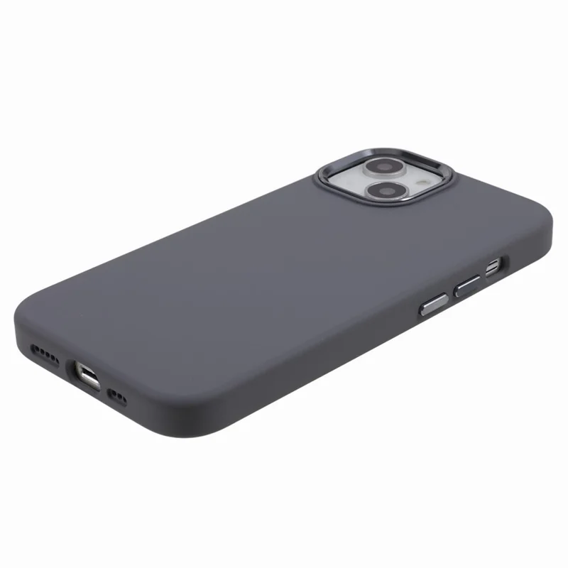For iPhone 13 6.1 inch Aluminum Alloy Camera Frame Liquid Silicone+PC Phone Case Anti-fall Protective Cover - Charcoal Grey