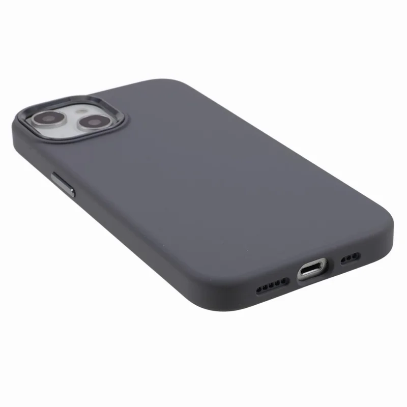 For iPhone 13 6.1 inch Aluminum Alloy Camera Frame Liquid Silicone+PC Phone Case Anti-fall Protective Cover - Charcoal Grey