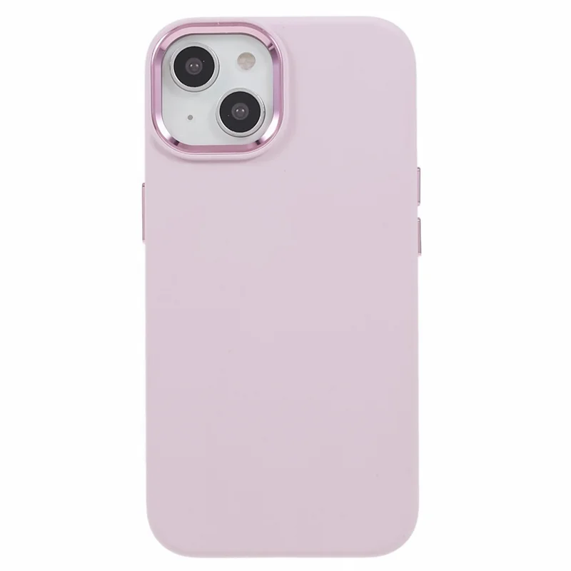 Phone Case for iPhone 15 Plus Liquid Silicone+PC Anti-scratch Cover with Metal Lens Frame - Morandi Pink