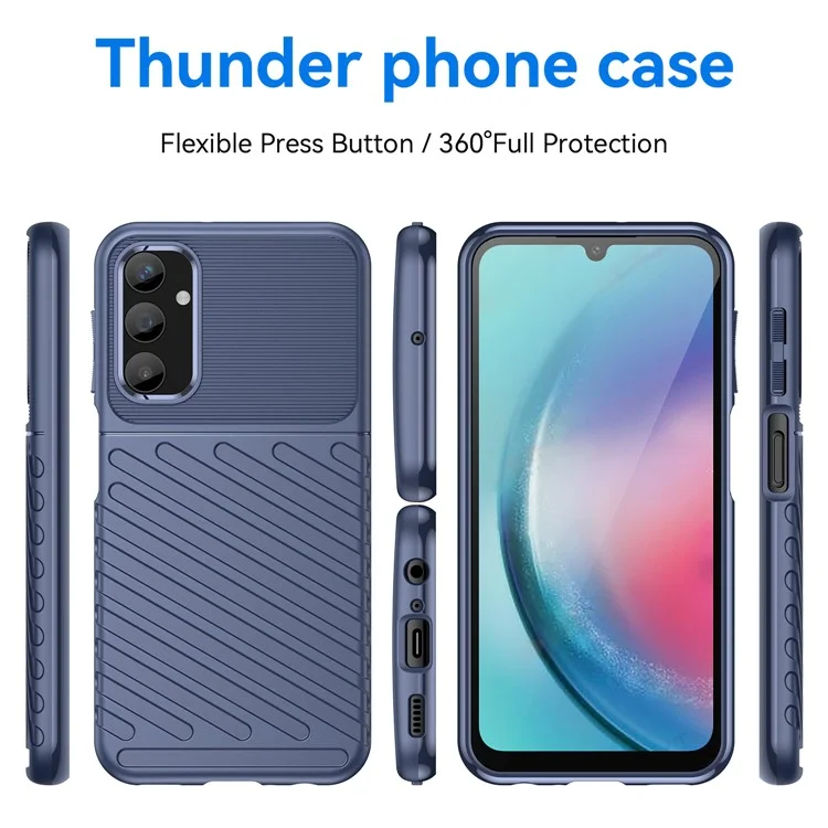 Thunder Series For Samsung Galaxy A25 5G (Global) (161.0 x 76.5 x 8.3mm) Twill Texture TPU Phone Cover Thicken Anti-drop Phone Case - Blue
