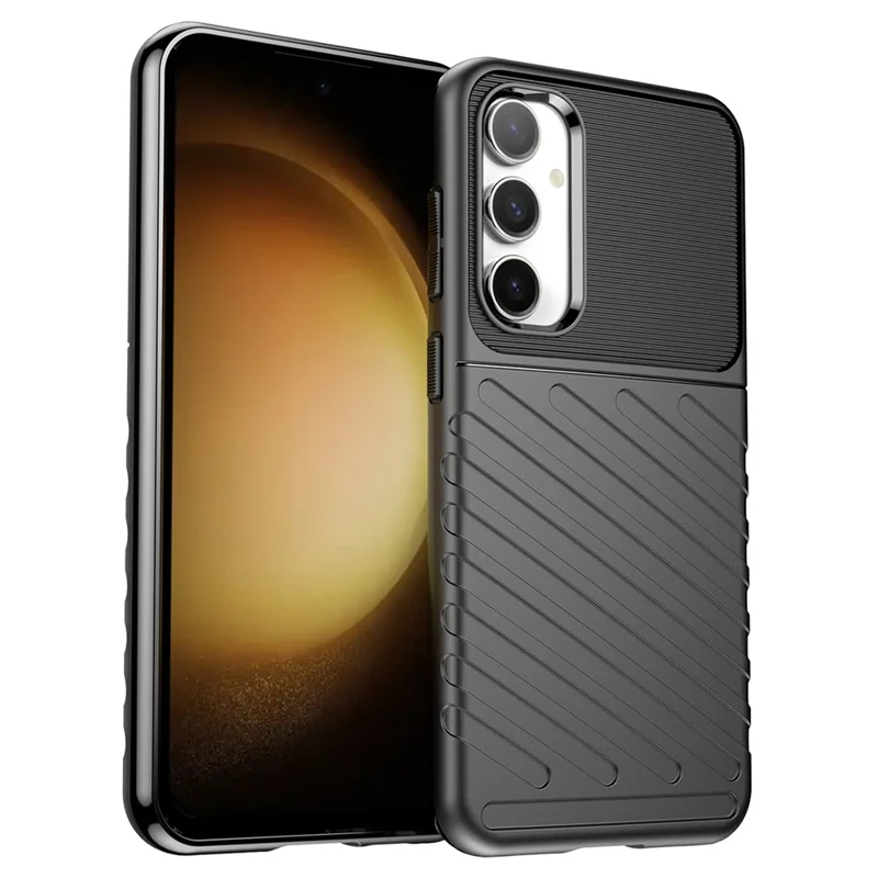 Thicken TPU Phone Case for Samsung Galaxy S23 FE , Thunder Series Twill Texture Protective Cover - Black