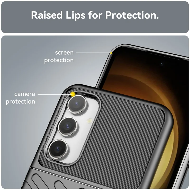 Thicken TPU Phone Case for Samsung Galaxy S23 FE , Thunder Series Twill Texture Protective Cover - Black