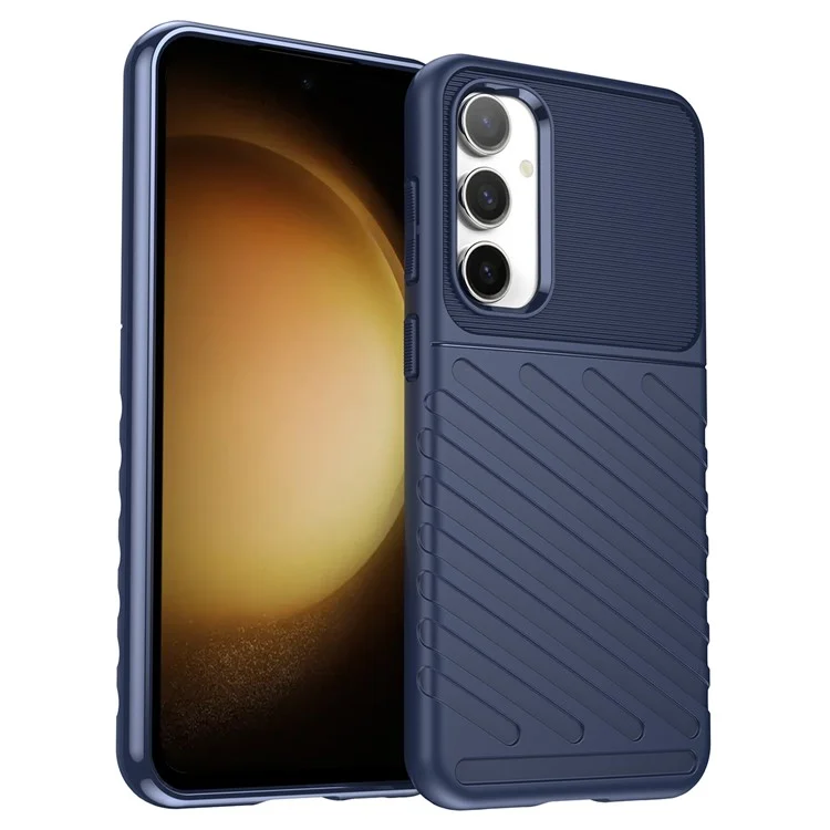 Thicken TPU Phone Case for Samsung Galaxy S23 FE , Thunder Series Twill Texture Protective Cover - Blue