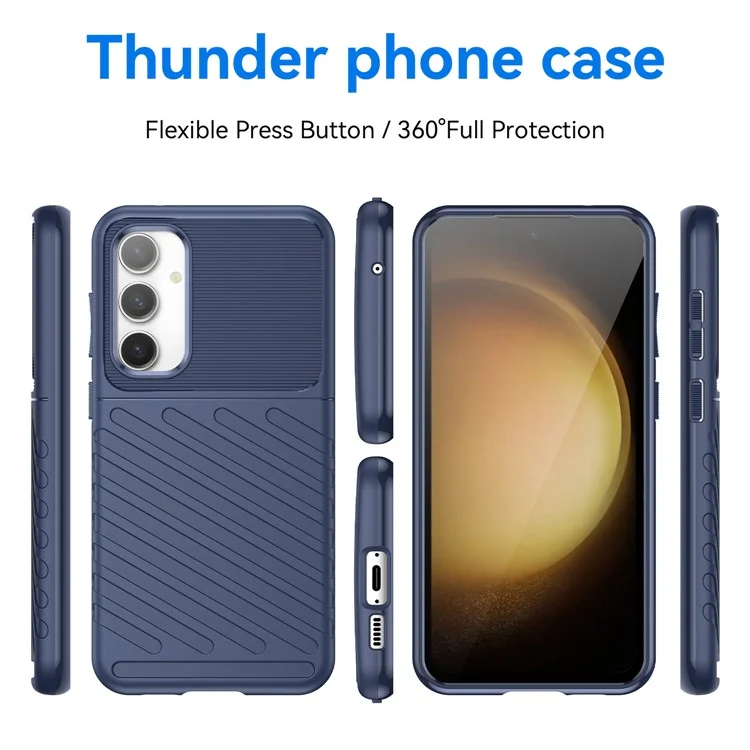 Thicken TPU Phone Case for Samsung Galaxy S23 FE , Thunder Series Twill Texture Protective Cover - Blue