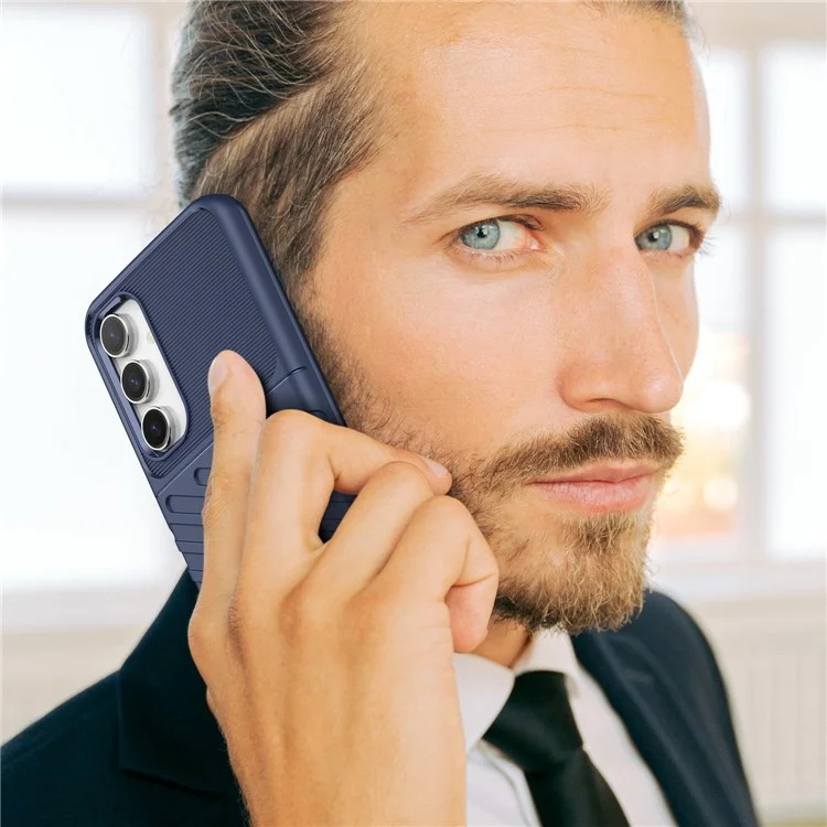 Thicken TPU Phone Case for Samsung Galaxy S23 FE , Thunder Series Twill Texture Protective Cover - Blue
