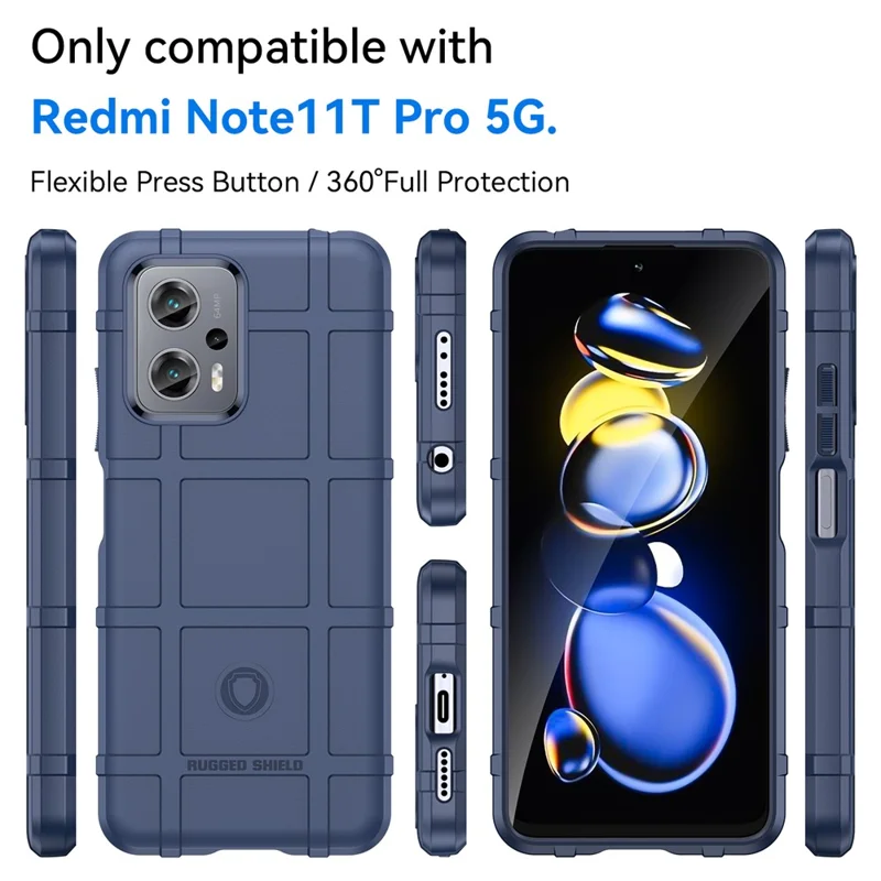 Til Xiaomi Poco X4 GT 5G / Redmi Note 11T Pro 5G / Note 11T Pro+ 5G / K50i 5G / Note 12T Pro 5G Firkantet Grid-tekstur TPU-telefonbeskyttelse Stødfast Cover - Blå