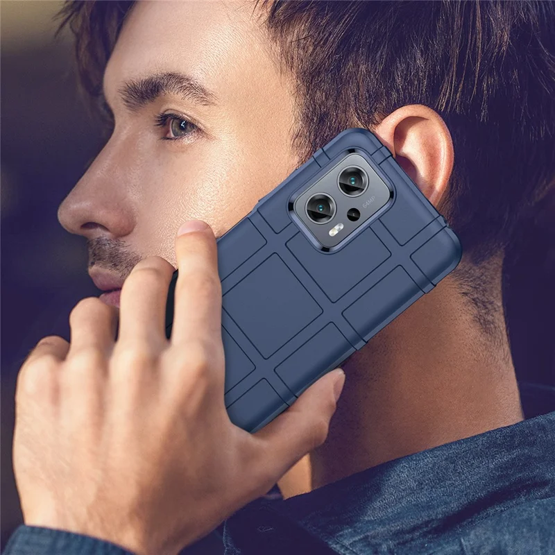 Til Xiaomi Poco X4 GT 5G / Redmi Note 11T Pro 5G / Note 11T Pro+ 5G / K50i 5G / Note 12T Pro 5G Firkantet Grid-tekstur TPU-telefonbeskyttelse Stødfast Cover - Blå