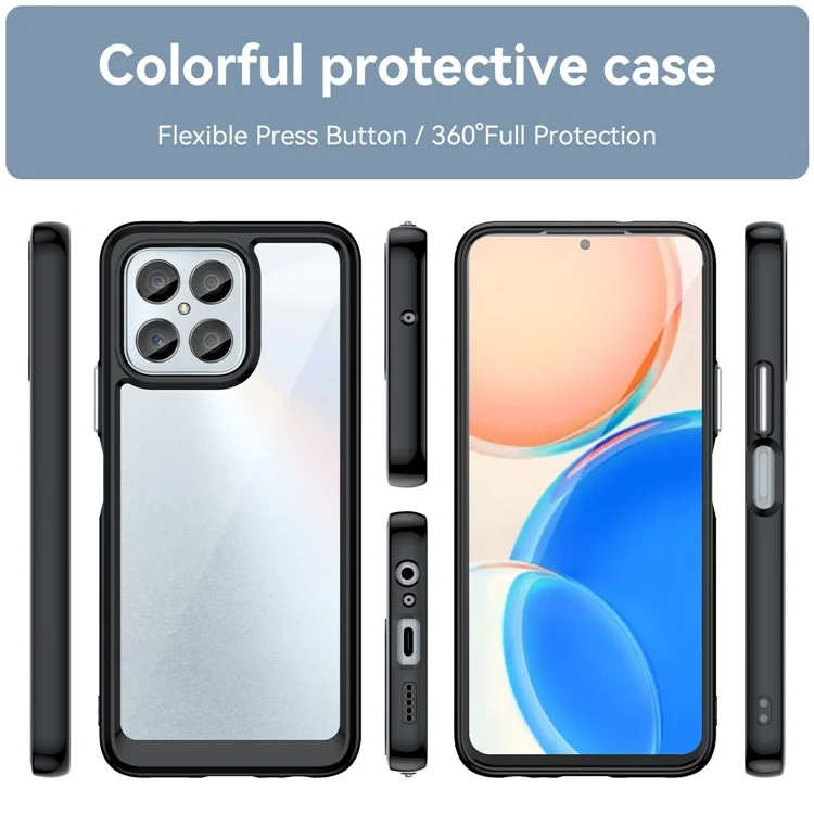 Capa de Telefone para Honor 70 Lite 5G / Play 30 5G / X8 5G / X6 4G / Play6C 4G / X8a 4G / X6s 4G, Capa Traseira Transparente de TPU+Acrílico - Preta