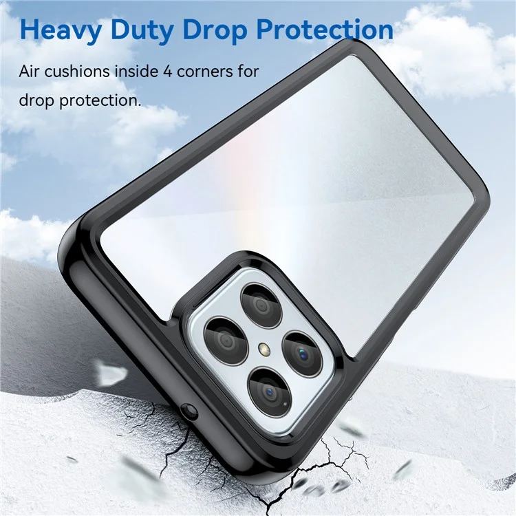 Capa de Telefone para Honor 70 Lite 5G / Play 30 5G / X8 5G / X6 4G / Play6C 4G / X8a 4G / X6s 4G, Capa Traseira Transparente de TPU+Acrílico - Preta
