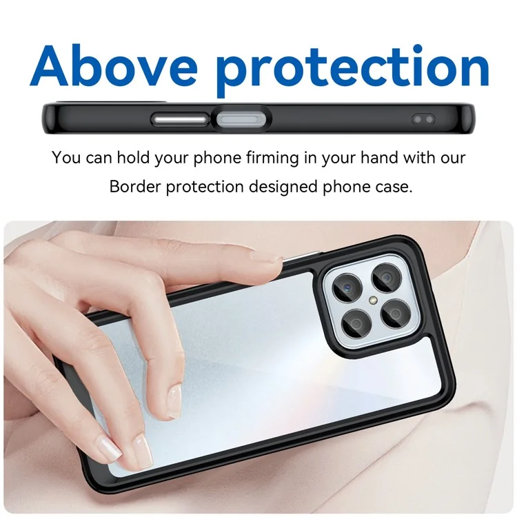 Capa de Telefone para Honor 70 Lite 5G / Play 30 5G / X8 5G / X6 4G / Play6C 4G / X8a 4G / X6s 4G, Capa Traseira Transparente de TPU+Acrílico - Preta
