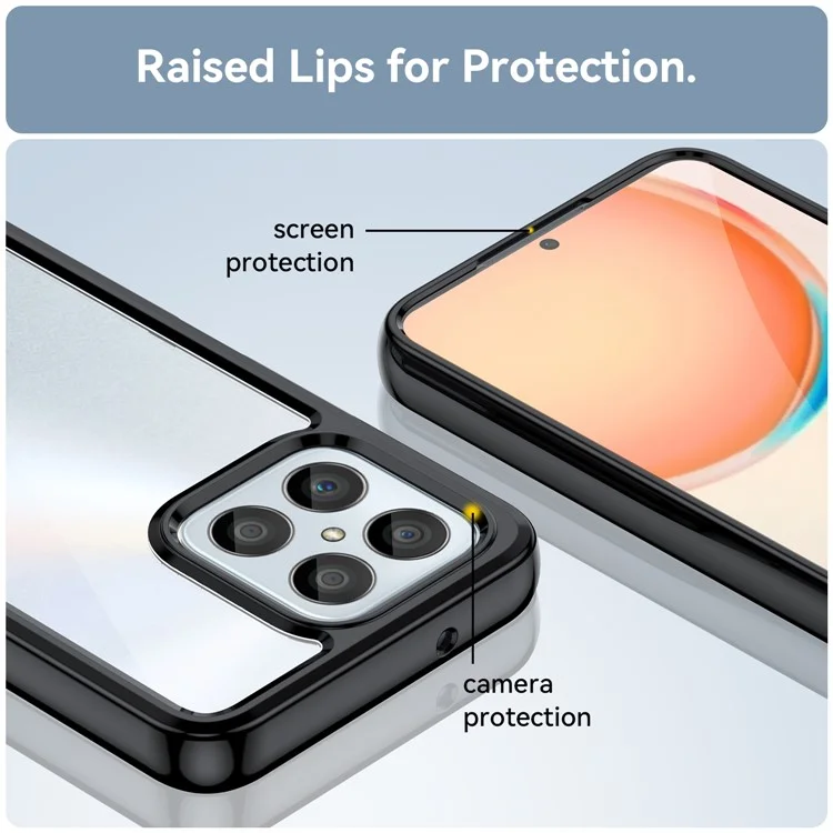 Capa de Telefone para Honor 70 Lite 5G / Play 30 5G / X8 5G / X6 4G / Play6C 4G / X8a 4G / X6s 4G, Capa Traseira Transparente de TPU+Acrílico - Preta