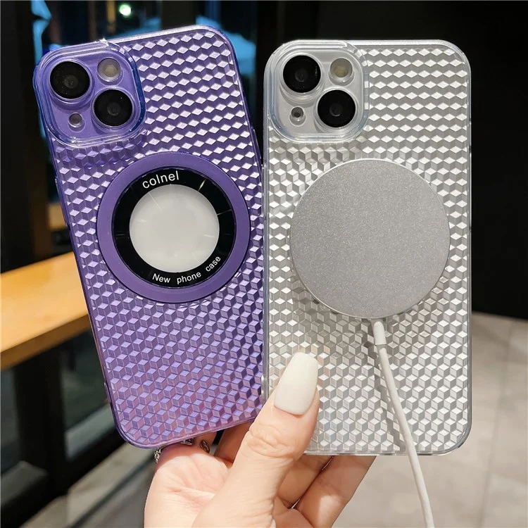 Hard PC Phone Case for iPhone 14 Shockproof Slim Case Logo View Phone Cover Compatible with MagSafe - Purple