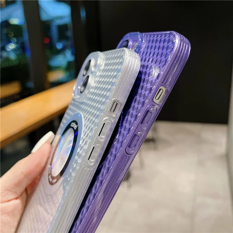 Hard PC Phone Case for iPhone 14 Shockproof Slim Case Logo View Phone Cover Compatible with MagSafe - Purple